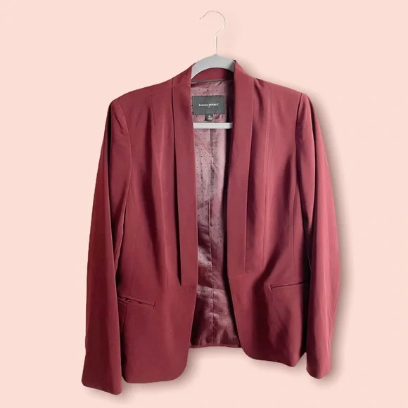 Banana Republic Factory Tuxedo Soft Blazer in Black Rose Burgundy Size 10 - Picture 1 of 5